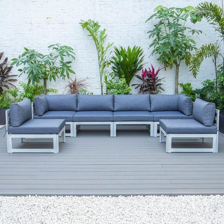 PATIO TRASERO Chelsea Patio Sectional Weathered Grey Aluminum with Cushions, Blue - 6 Piece PA2443672
